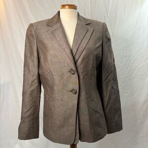 Tahari by Arthur S Levine Linen Blend Blazer Brown Beige Women’s 10 Two Buttons